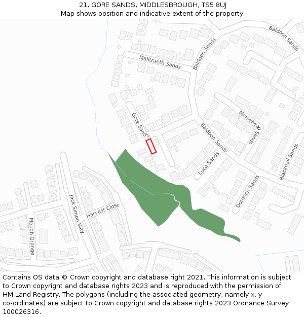 21, GORE SANDS, MIDDLESBROUGH, TS5 8UJ: Location map and indicative extent of plot