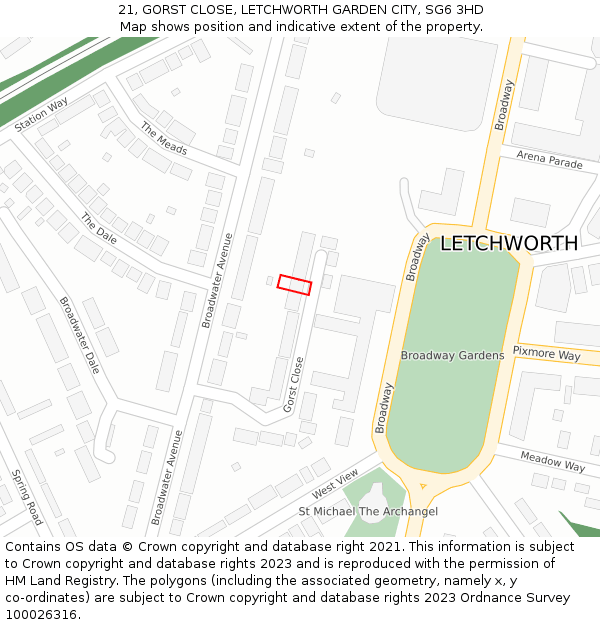 21, GORST CLOSE, LETCHWORTH GARDEN CITY, SG6 3HD: Location map and indicative extent of plot