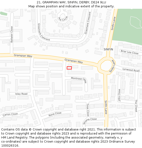 21, GRAMPIAN WAY, SINFIN, DERBY, DE24 9LU: Location map and indicative extent of plot