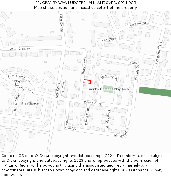 21, GRANBY WAY, LUDGERSHALL, ANDOVER, SP11 9GB: Location map and indicative extent of plot