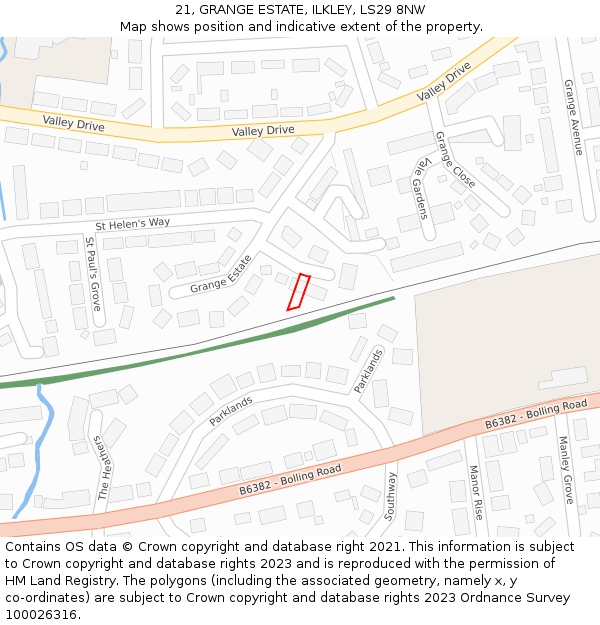 21, GRANGE ESTATE, ILKLEY, LS29 8NW: Location map and indicative extent of plot