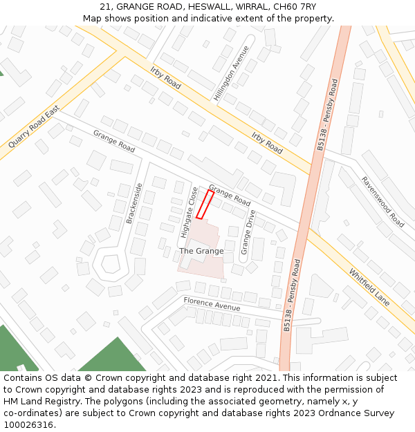 21, GRANGE ROAD, HESWALL, WIRRAL, CH60 7RY: Location map and indicative extent of plot