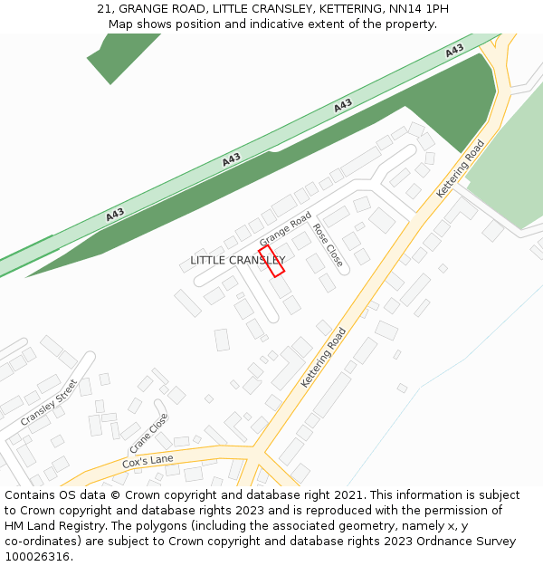 21, GRANGE ROAD, LITTLE CRANSLEY, KETTERING, NN14 1PH: Location map and indicative extent of plot