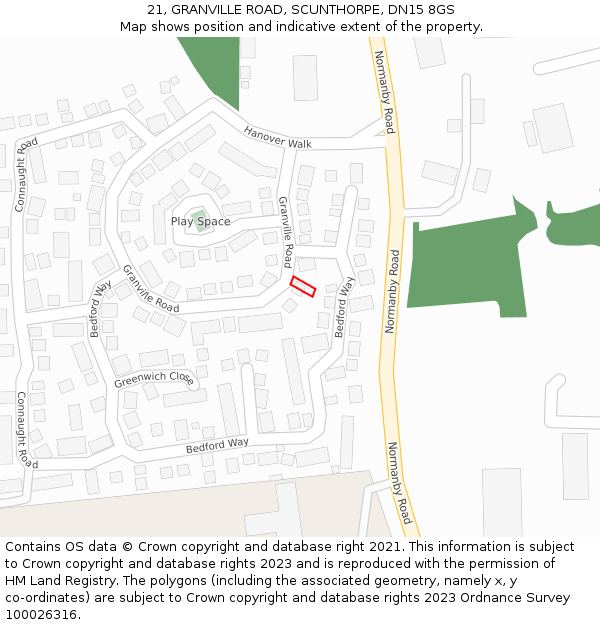 21, GRANVILLE ROAD, SCUNTHORPE, DN15 8GS: Location map and indicative extent of plot
