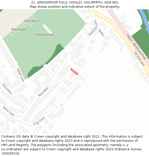 21, GRASSMOOR FOLD, HONLEY, HOLMFIRTH, HD9 6DL: Location map and indicative extent of plot