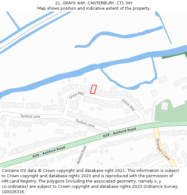 21, GRAYS WAY, CANTERBURY, CT1 3XY: Location map and indicative extent of plot