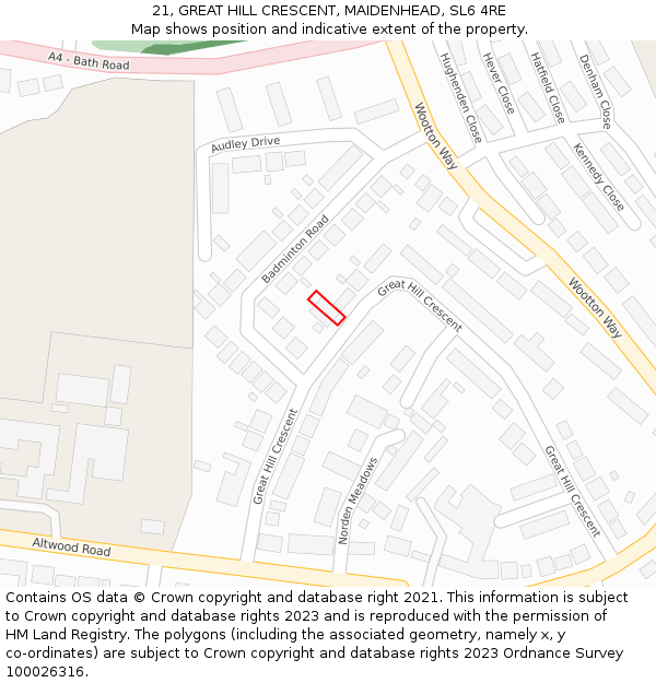 21, GREAT HILL CRESCENT, MAIDENHEAD, SL6 4RE: Location map and indicative extent of plot
