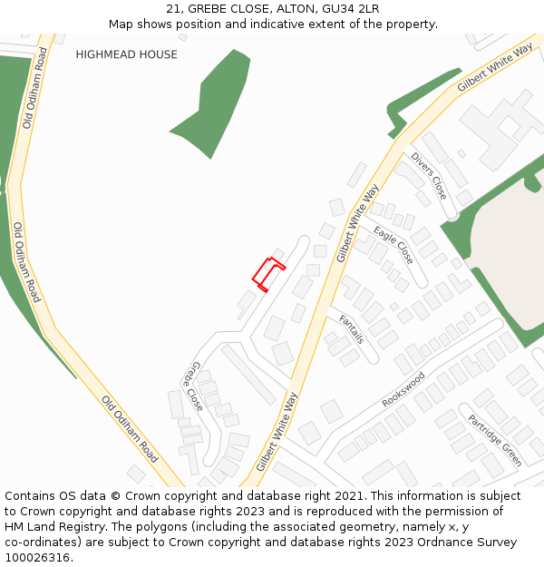 21, GREBE CLOSE, ALTON, GU34 2LR: Location map and indicative extent of plot