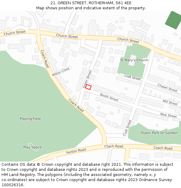 21, GREEN STREET, ROTHERHAM, S61 4EE: Location map and indicative extent of plot