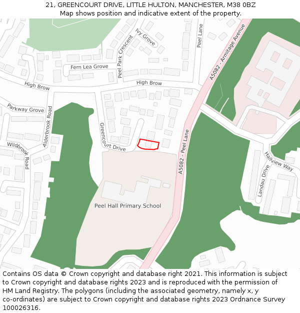 21, GREENCOURT DRIVE, LITTLE HULTON, MANCHESTER, M38 0BZ: Location map and indicative extent of plot