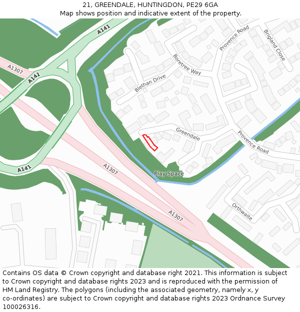 21, GREENDALE, HUNTINGDON, PE29 6GA: Location map and indicative extent of plot