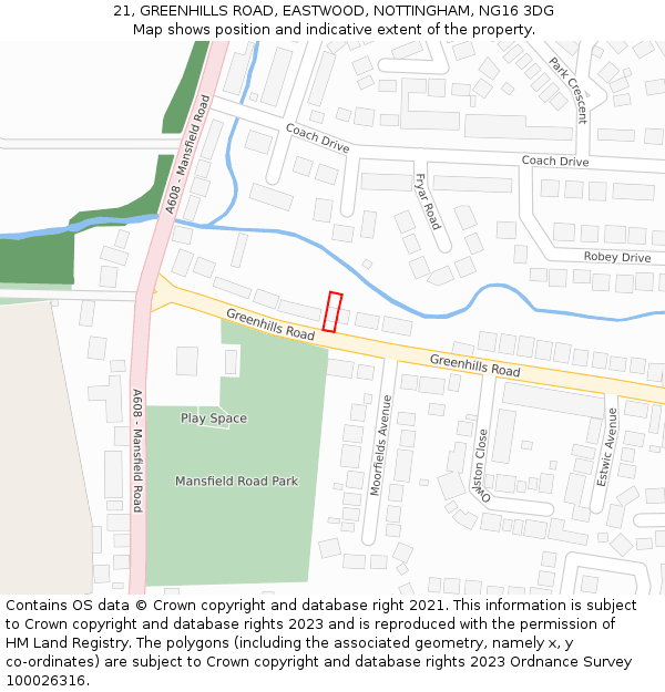21, GREENHILLS ROAD, EASTWOOD, NOTTINGHAM, NG16 3DG: Location map and indicative extent of plot