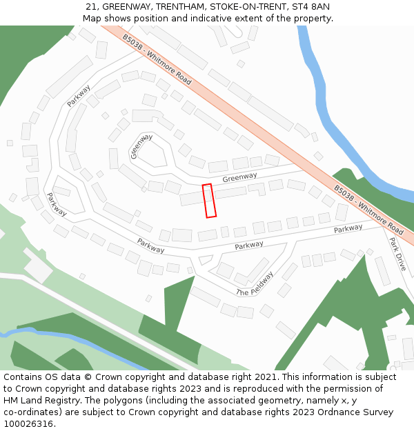 21, GREENWAY, TRENTHAM, STOKE-ON-TRENT, ST4 8AN: Location map and indicative extent of plot