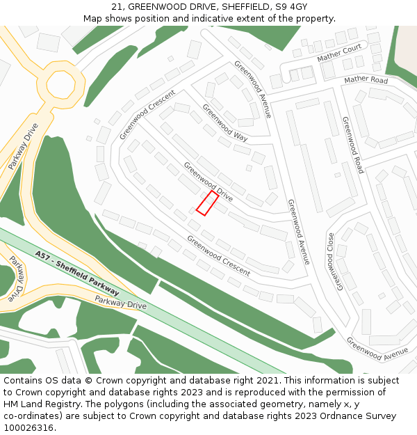 21, GREENWOOD DRIVE, SHEFFIELD, S9 4GY: Location map and indicative extent of plot