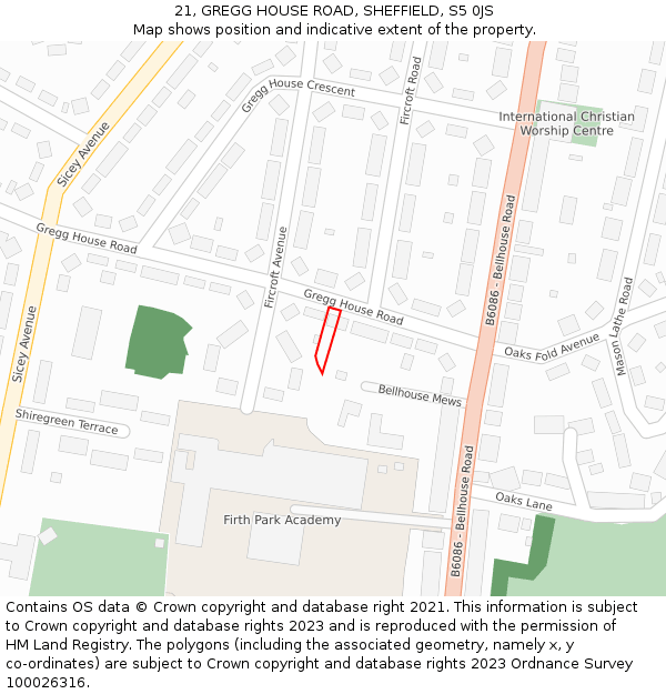 21, GREGG HOUSE ROAD, SHEFFIELD, S5 0JS: Location map and indicative extent of plot