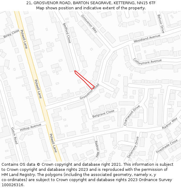 21, GROSVENOR ROAD, BARTON SEAGRAVE, KETTERING, NN15 6TF: Location map and indicative extent of plot
