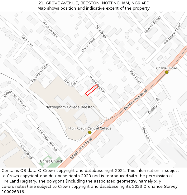 21, GROVE AVENUE, BEESTON, NOTTINGHAM, NG9 4ED: Location map and indicative extent of plot