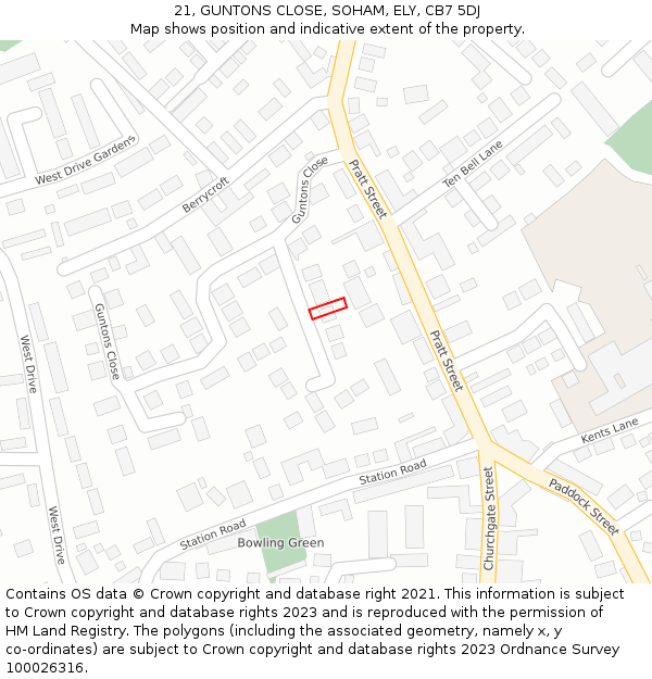 21, GUNTONS CLOSE, SOHAM, ELY, CB7 5DJ: Location map and indicative extent of plot