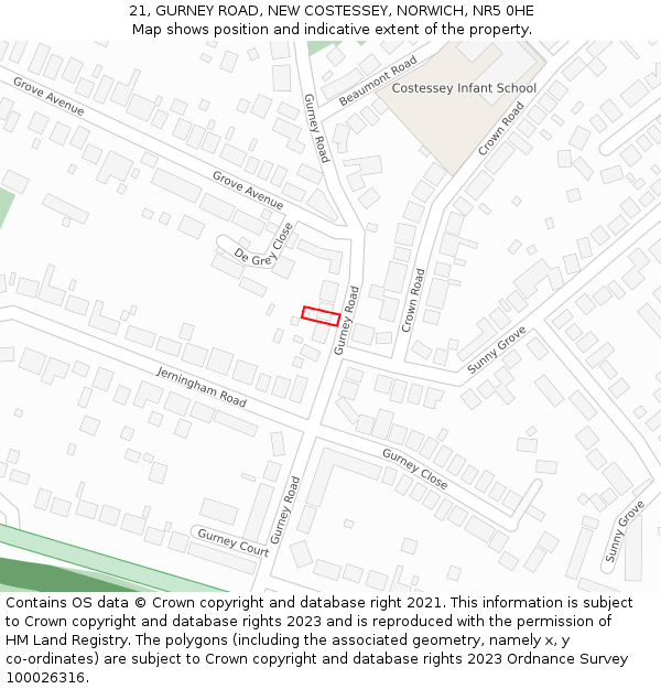 21, GURNEY ROAD, NEW COSTESSEY, NORWICH, NR5 0HE: Location map and indicative extent of plot