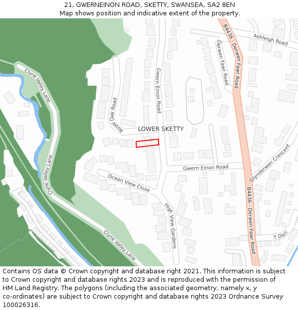 21, GWERNEINON ROAD, SKETTY, SWANSEA, SA2 8EN: Location map and indicative extent of plot
