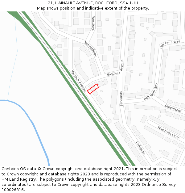 21, HAINAULT AVENUE, ROCHFORD, SS4 1UH: Location map and indicative extent of plot