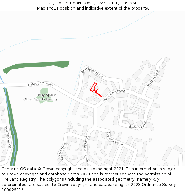 21, HALES BARN ROAD, HAVERHILL, CB9 9SL: Location map and indicative extent of plot
