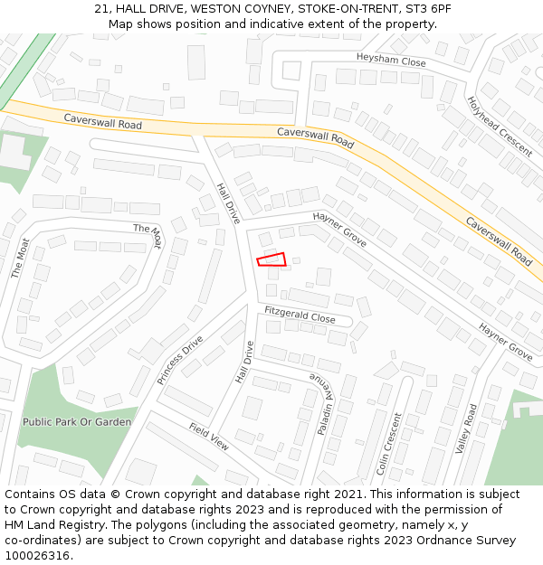 21, HALL DRIVE, WESTON COYNEY, STOKE-ON-TRENT, ST3 6PF: Location map and indicative extent of plot