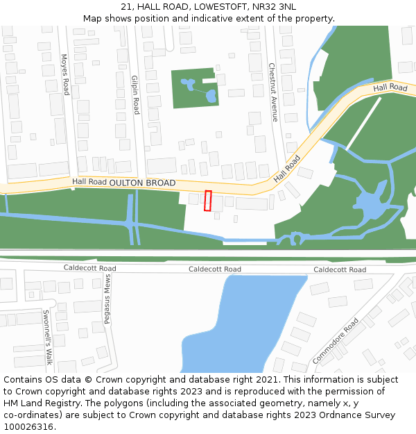 21, HALL ROAD, LOWESTOFT, NR32 3NL: Location map and indicative extent of plot