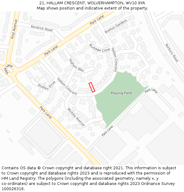 21, HALLAM CRESCENT, WOLVERHAMPTON, WV10 9YA: Location map and indicative extent of plot