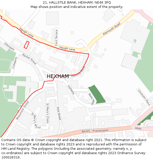 21, HALLSTILE BANK, HEXHAM, NE46 3PQ: Location map and indicative extent of plot