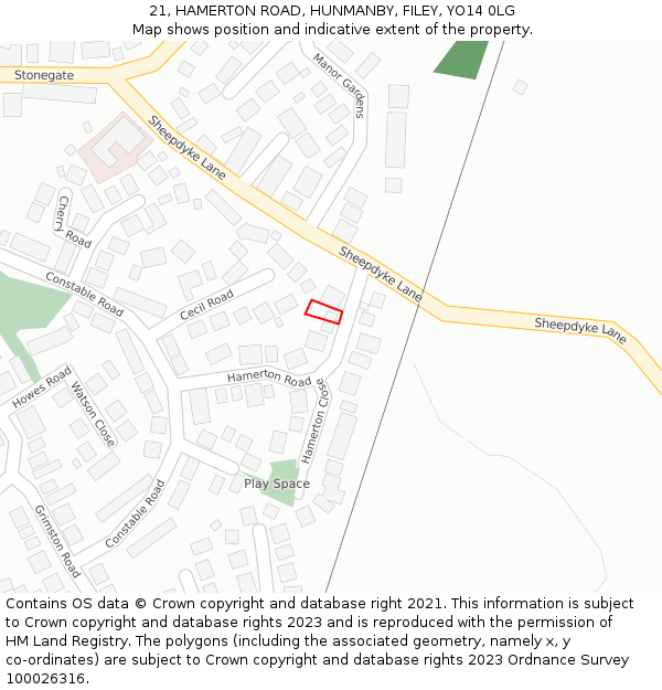 21, HAMERTON ROAD, HUNMANBY, FILEY, YO14 0LG: Location map and indicative extent of plot