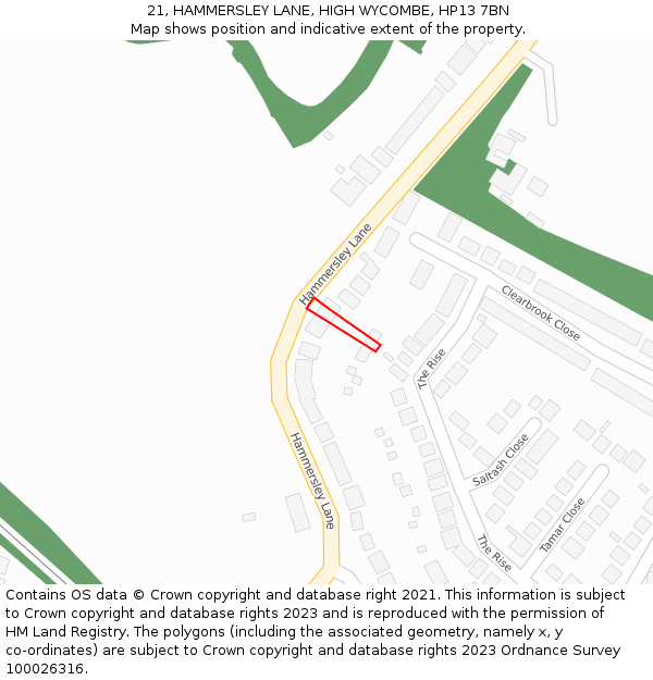 21, HAMMERSLEY LANE, HIGH WYCOMBE, HP13 7BN: Location map and indicative extent of plot