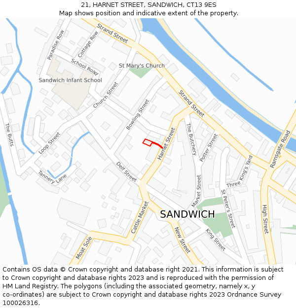 21, HARNET STREET, SANDWICH, CT13 9ES: Location map and indicative extent of plot