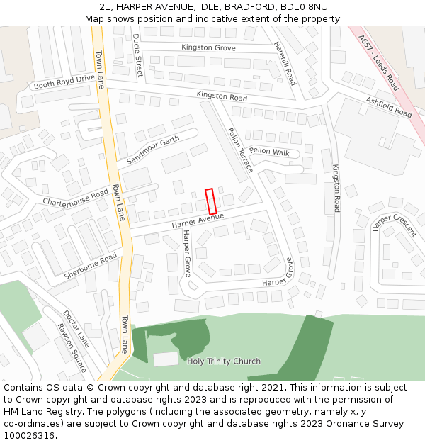21, HARPER AVENUE, IDLE, BRADFORD, BD10 8NU: Location map and indicative extent of plot