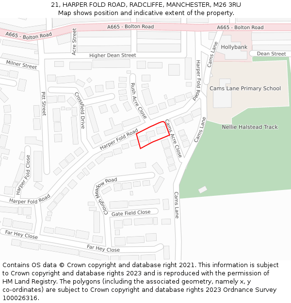 21, HARPER FOLD ROAD, RADCLIFFE, MANCHESTER, M26 3RU: Location map and indicative extent of plot