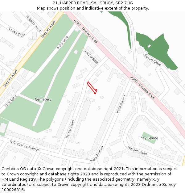 21, HARPER ROAD, SALISBURY, SP2 7HG: Location map and indicative extent of plot