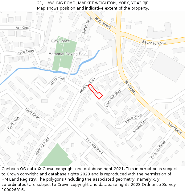 21, HAWLING ROAD, MARKET WEIGHTON, YORK, YO43 3JR: Location map and indicative extent of plot