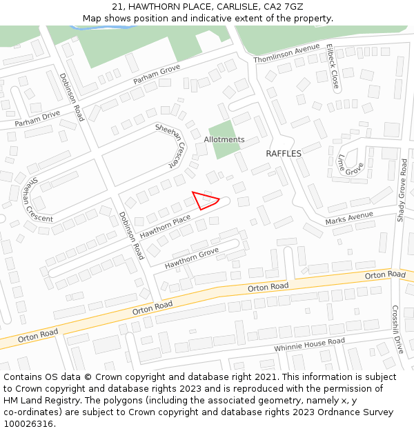 21, HAWTHORN PLACE, CARLISLE, CA2 7GZ: Location map and indicative extent of plot