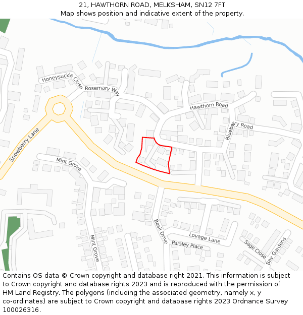 21, HAWTHORN ROAD, MELKSHAM, SN12 7FT: Location map and indicative extent of plot