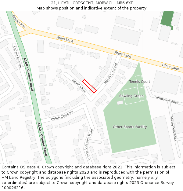 21, HEATH CRESCENT, NORWICH, NR6 6XF: Location map and indicative extent of plot