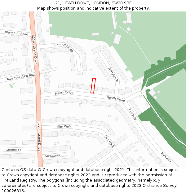 21, HEATH DRIVE, LONDON, SW20 9BE: Location map and indicative extent of plot