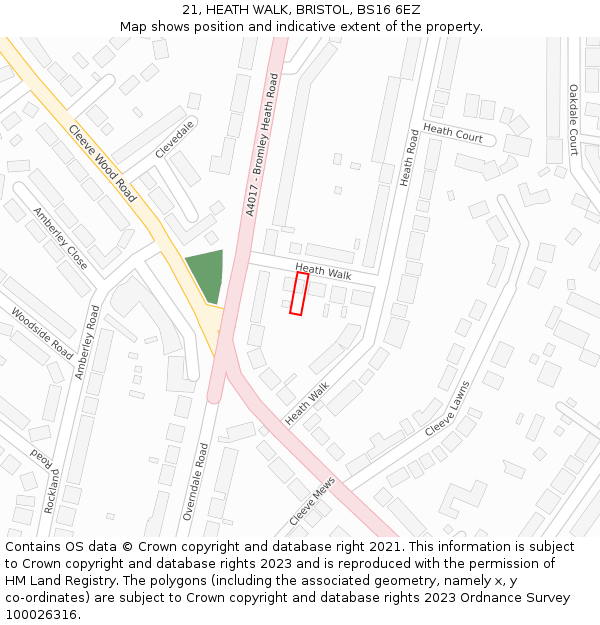 21, HEATH WALK, BRISTOL, BS16 6EZ: Location map and indicative extent of plot