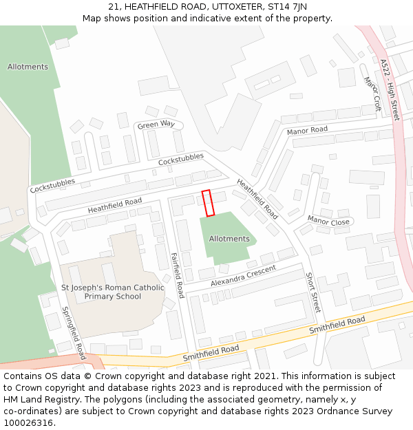 21, HEATHFIELD ROAD, UTTOXETER, ST14 7JN: Location map and indicative extent of plot