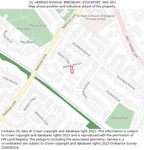 21, HEBDEN AVENUE, BREDBURY, STOCKPORT, SK6 1EH: Location map and indicative extent of plot