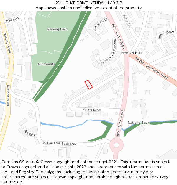 21, HELME DRIVE, KENDAL, LA9 7JB: Location map and indicative extent of plot