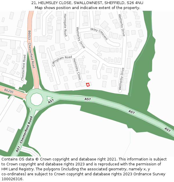 21, HELMSLEY CLOSE, SWALLOWNEST, SHEFFIELD, S26 4NU: Location map and indicative extent of plot