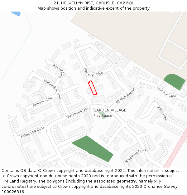 21, HELVELLYN RISE, CARLISLE, CA2 6QL: Location map and indicative extent of plot