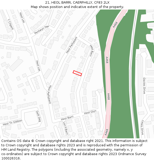 21, HEOL BARRI, CAERPHILLY, CF83 2LX: Location map and indicative extent of plot