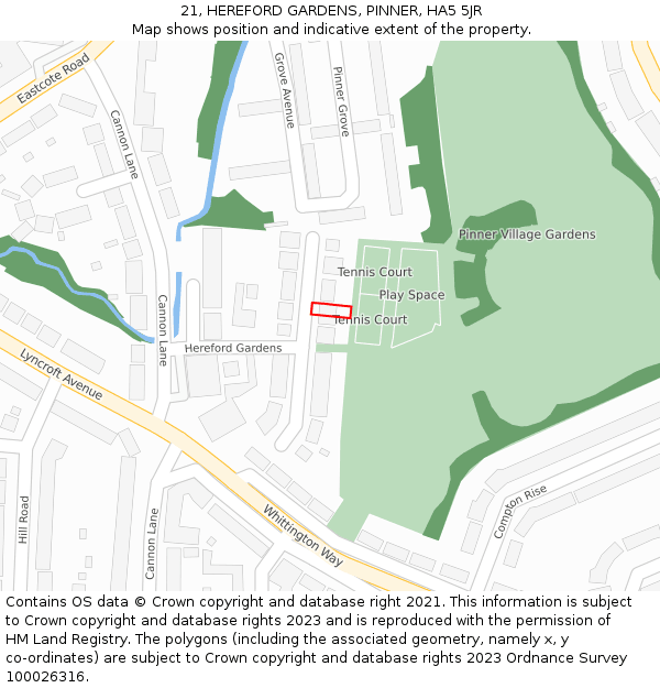 21, HEREFORD GARDENS, PINNER, HA5 5JR: Location map and indicative extent of plot
