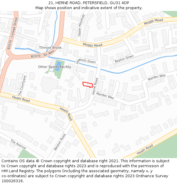 21, HERNE ROAD, PETERSFIELD, GU31 4DP: Location map and indicative extent of plot
